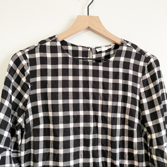 Beach Lunch Lounge Black & White Plaid Ruffle Sleeve Shift Dress - Picture 2 of 6